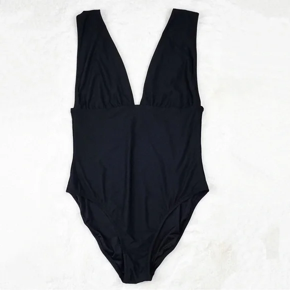 NWT J. Crew Plunging V-Neck One Piece Swimsuit in Black